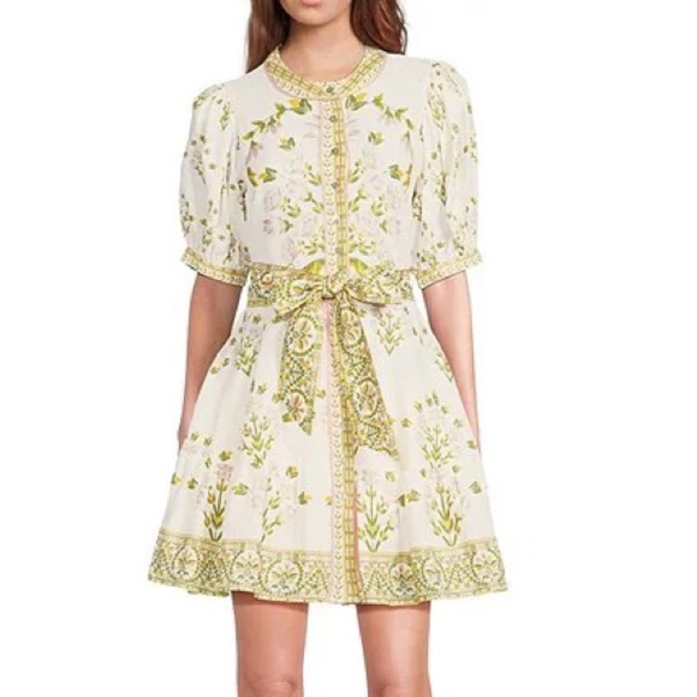 A Loves A - Floral Printed bubble sleeve button front mini dress